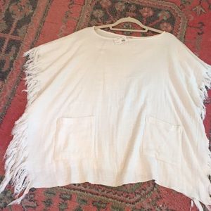 Linen White Poncho with Pockets